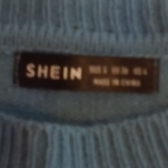 Shein Sweater Blue With Black & White Butterfly 21" Long 20" Wide - Picture 3 of 3